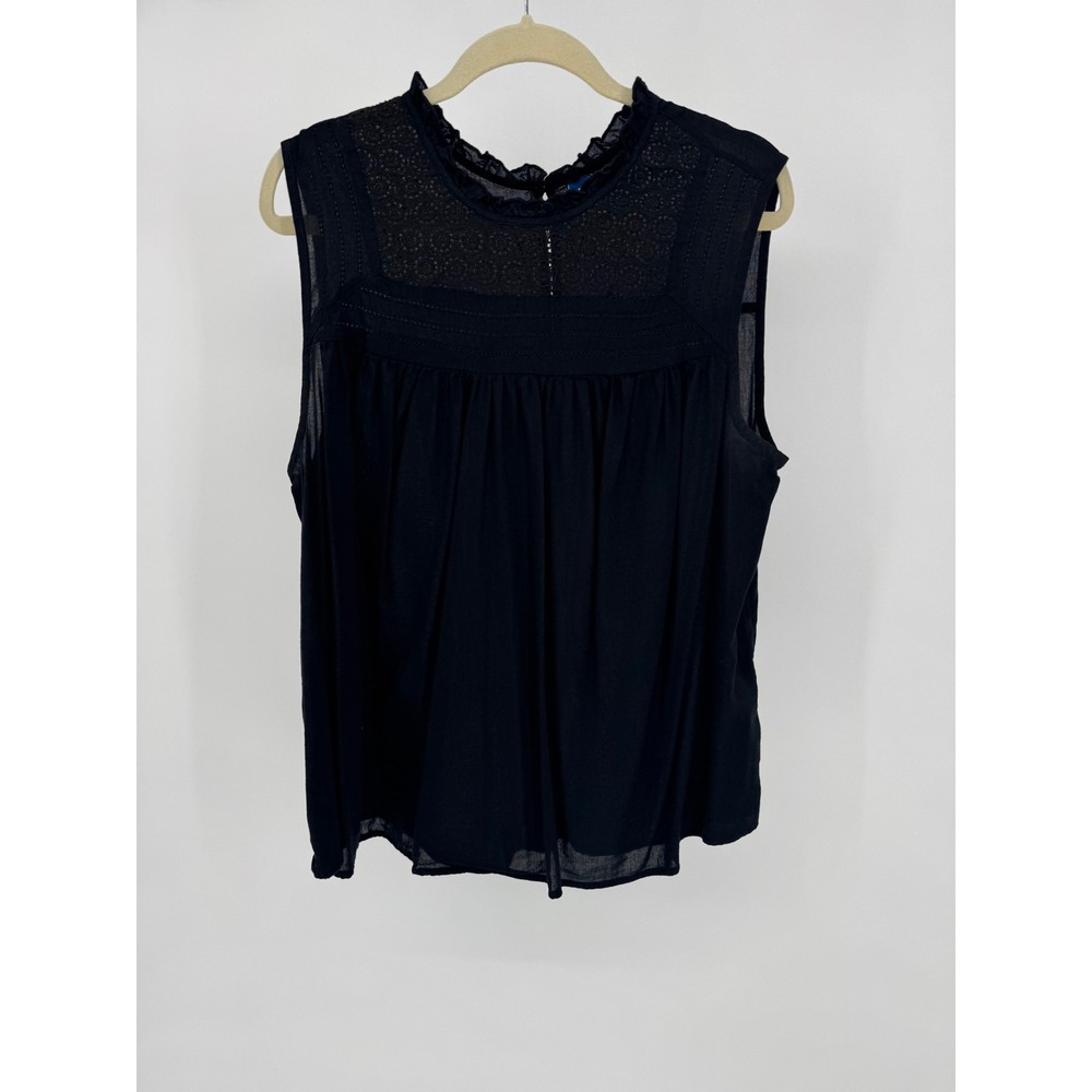 Old Navy Black Sleeveless Mock Neck Lace Yoke Peasant Blouse Womens Plus Size